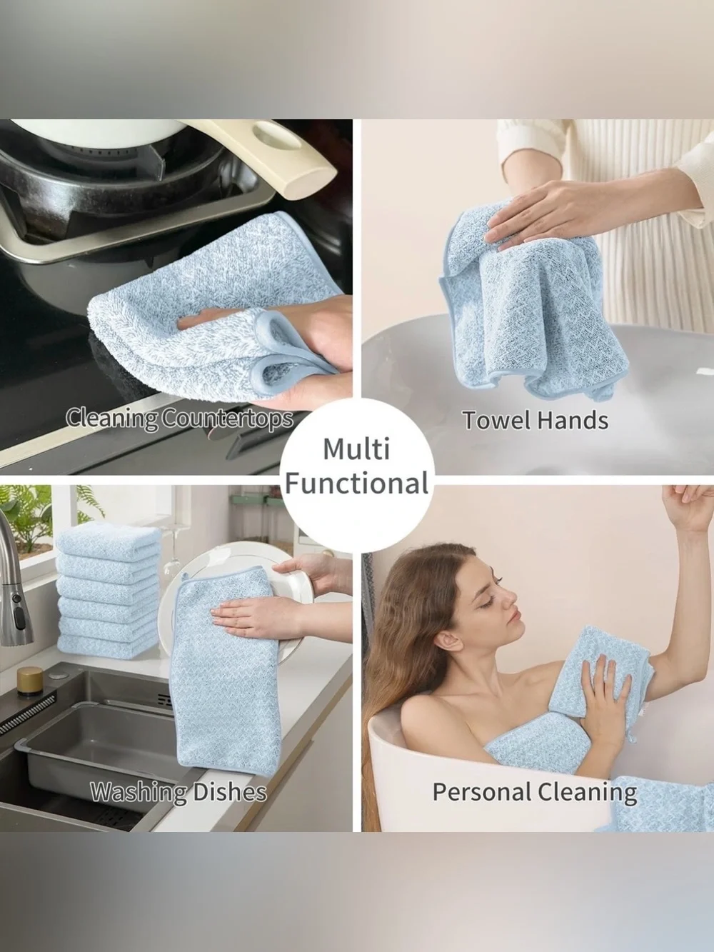 Jessy Microfiber Wash Cloths Light Blue Set of Six Hanging Loops